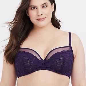 Torrid Curve Purple Lace Mesh Unlined Demi bra 40C